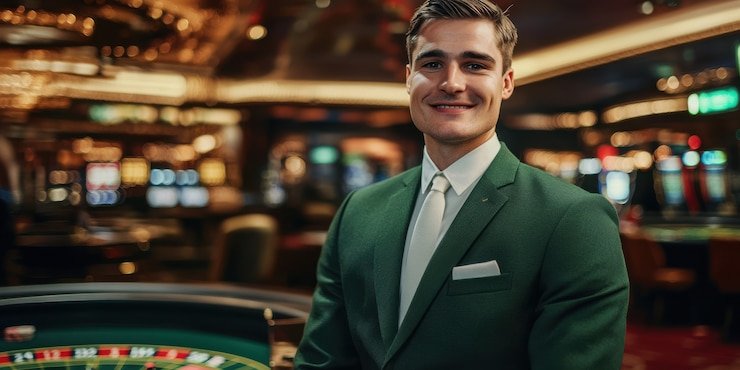 Live dealer dealing cards at 5dtoto Galactic Gems roulette table